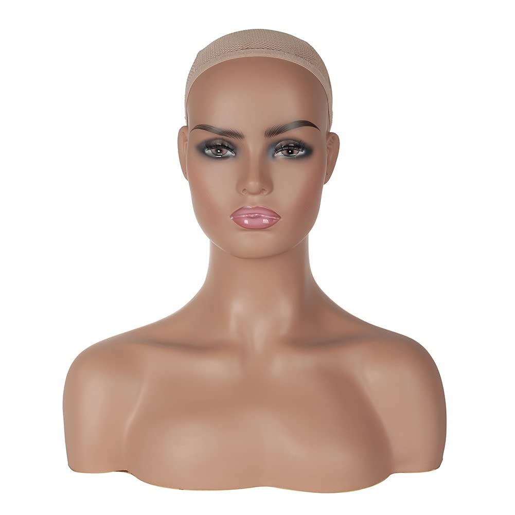 Jingfa Women's Dc487jf Realistic Mannequin Head With Shoulder Wig Head Display Manikin Bust Head For Wigs,Makeup,Beauty Accessories Displaying