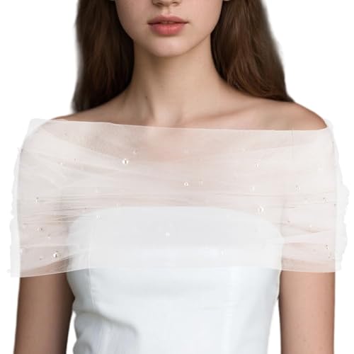 Pearl Tulle Bridal Shawl, Elegant White Sheer Capes...