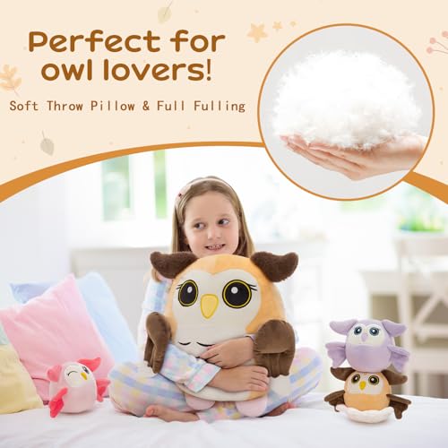 Image of MaoGoLan Owl Stuffed Animals with Babies Inside,Ultra Soft Owl Plush Throw Pillow with 3 Adorable Baby Owls Plushie,Squishy Stuffed Collection Gift for Owl Lover,Kids,Teens,16 inch