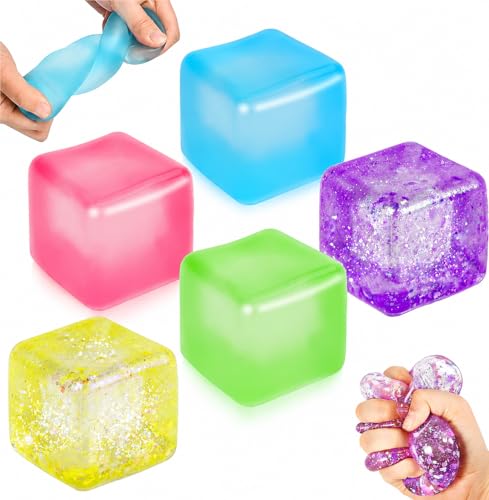 Balle Anti-Stress Sensorielle Fidget Toys,Lot De 5 Cubes Squishy Anti-Stress Ice Cube,Jouet à Presser pour Enfants Et Adultes,RéDuction de...