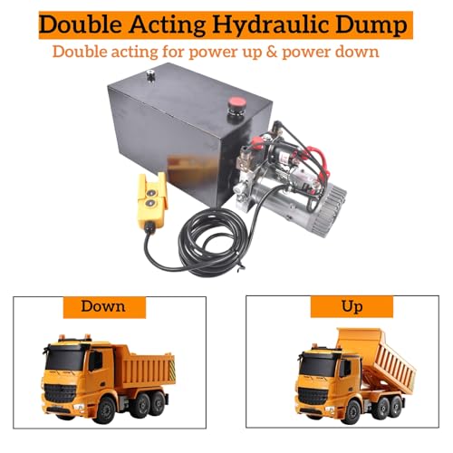 Image of 15 Quart 12V DC Hydraulic Power Unit, 3200 PSI Double Acting Hydraulic Pump with Metal Reservoir for Dump Trailers, Car Lifts, Truck Hoists, RV Leveling & Heavy Duty Applications Mixizap