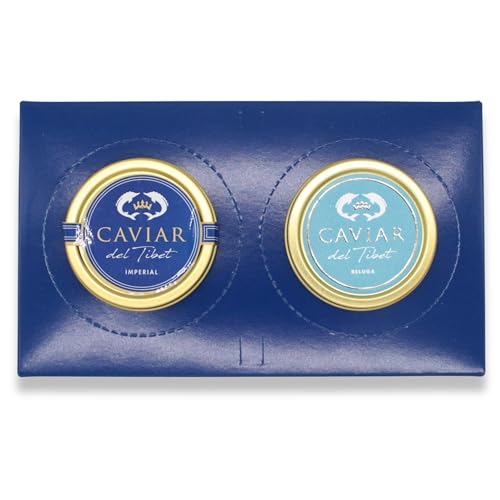 Dúo Caviar del Tíbet Beluga – Estuche Gourmet - Caviar Beluga 50 GR y Caviar Imperial 50GR – Huevas de Esturión - Pack Regalo Gourmet