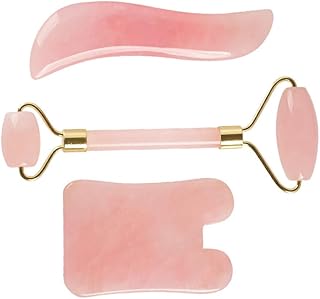 FRCOLOR 1 Conjunto De Rolo Massageador Facial Rolo De Massagem Ferramentas De Massagem Facial Antienvelhecimento Rolo De Jade Rolo De Jade Facial Gua Sha Jade Massagem Facial Rosa Quartzo