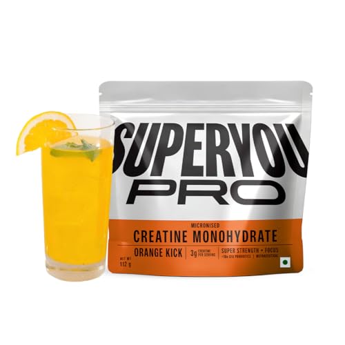 SuperYou Pro Micronized Creatine Monohydrate Powder | Orange Kick | 112g | 33 Servings | Micronized to 200 Mesh | Enhanced Muscle Strength with Rapid 