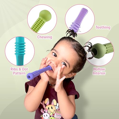 Image of Lefan Silicone Tube Teething Toys for Babies 6-18 Months Teether Tube Chew Straw Sensory Toy for Infant Toddlers Silicone Tubes Teething Toys for Babies Learning Developmental Multicolor (Round-1Pcs)