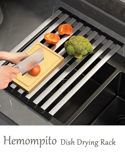 Hemompito 17.72" Dish Drying Rack Over the Sink, 1.28lb Heavy-Duty 304 Stainless Steel, Non-Slip Silicone Edges, Folding Space-Saving for Home & RV Kitchen, Dish Drainer, Cooling Rack & Sink Cover - image 5
