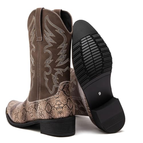 Image of Men's cowboy boots round toe boots embroidered with traditional Western country artificial snakeskin pattern