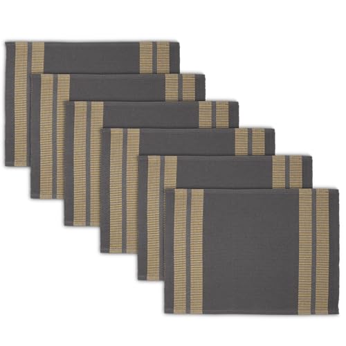 Image of Encasa XO Dining Table Mats Set of 6, Ribbed Cotton Table Mat 46x32 cm | Handmade Heat Resistance Table Placemats, Non Slip, Washable & Durable Place Mat for Centre Table, Living Room Ladder Grey