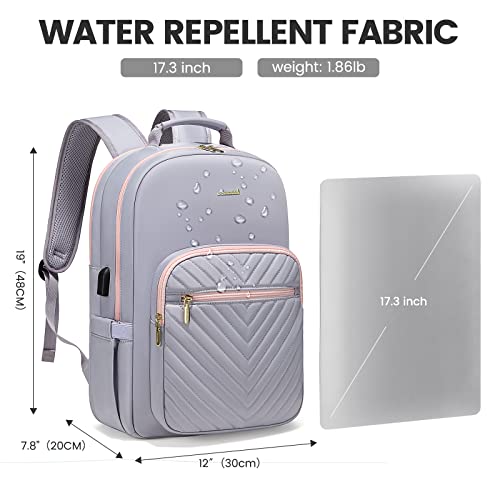 LOVEVOOK Laptop Backpack for Women 15.6 inch,Cute Travel Carry on Backpack Purse,Professional Computer Bag,Waterproof Work Business College Teacher Bag with USB Port,Grey Pink 4 41JotcbyKFL