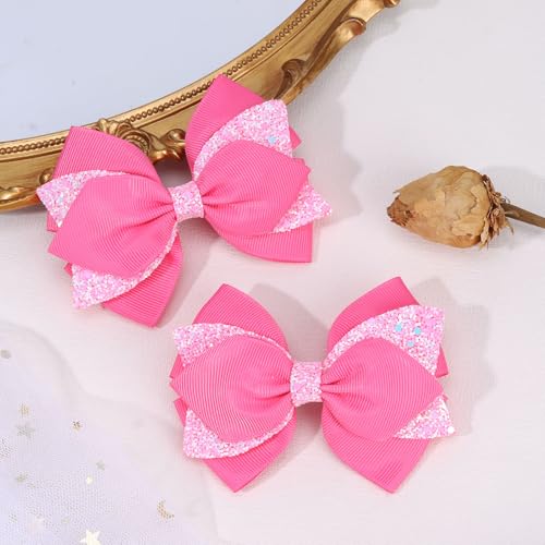 Pinzas moño brillantes para cabello 4 pulgadas rosa miniatura 6