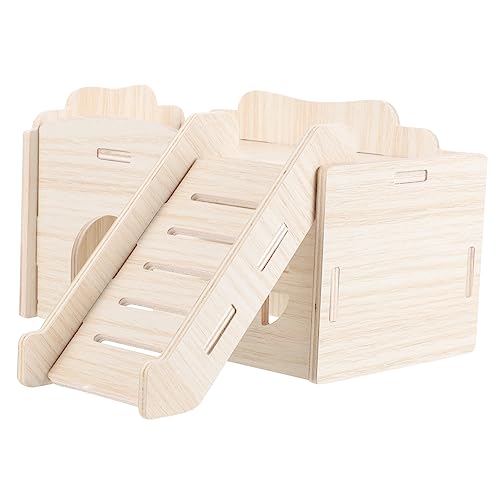 POPETPOP Wooden Hamster House with Climbing Ladder Durable Hamster Playground Natural Hideout for Playing and Relaxing Present for Pet Owners