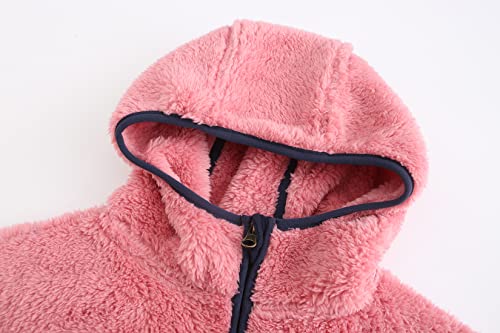 Image of Boys Girls Soft Fleece Sherpa Full-zip Jacket (12 Years, Pink Hooded)