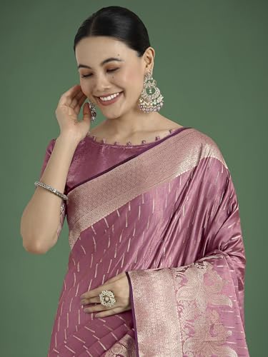 Image of Monjolika Fashion Women Divine Dusty Zari Weaving Banarasi Satin Silk Trendy Saree For Festival Wear With Matching Blouse Piece