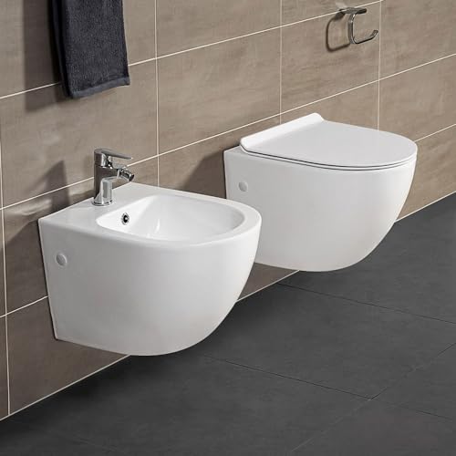 Set Sanitari Sospesi RIMLESS, Ceramica Bianco, Compatto 48.5 cm