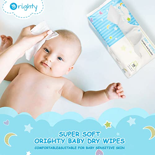Image of Orighty Baby Dry Wipes - Super Soft & Gentle Baby Washcloths, Use Wet or Dry, 100% Unscented Tissue for Babies Sensitive Skin, Ideal for Diaper Changes, Feeding, Nursing, Runny Nose & Drool, 600 Count
