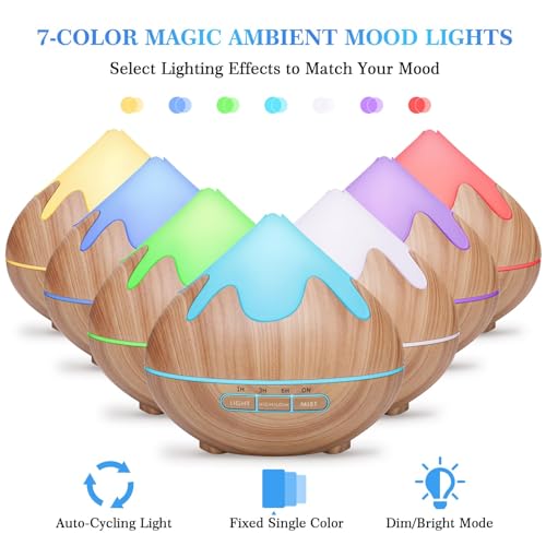 Essential Oil Diffuser for Home 500ML, Ultrasonic Large Diffuser Oil Machine with Remote Control, Aromatherapy Diffusers for Home Office Room, Aroma Diffuser with 14 Color LED & 2 Mist Mode, Brown - Image 5
