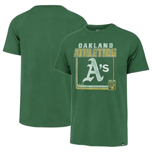 47 Brand MLB Men's Borderline Franklin Cooperstown Team Color Wordmark Primary Logo Short Sleeve Baseball T-Shirt - Oakland Athletics - Green - Large