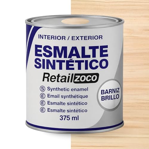 TECHZOCO Esmalte Sintético, Pintura Esmalte, synthetic enamel, Uso en maderas y metales, Apto para interior/Exterior, Contiene 375 ml, Color Barniz brillo
