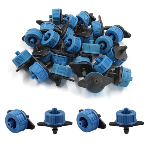 Rierdge 60 Pcs Drip Irrigation Emitters, 2 GPH Pressure Compensating Irrigation Drippers for Garden Lawn Watering Irrigation System, Blue (sdd231031lg-04)