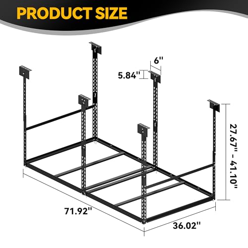 Image of 3x6 Ft Overhead Garage Storage Rack, 28-41 inch Height Adjustable Ceiling Mounted Organization Rack, 550 lbs Weight Capacity, 36 inchx72 inch Heavy Duty Space-Saving Metal Rack for Garage Storage
