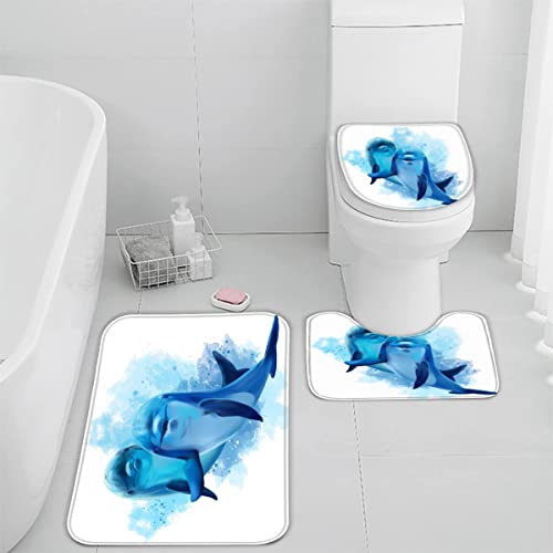 Badematten Set 3D 40x60 Delphin Ozean Badezimmerteppich-Set absorbierend 3-teiliges maschinenwaschbare weich badteppich…