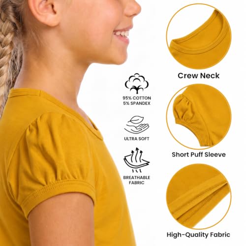 Image of Lilax Girls Short Puff Sleeve Cotton T-Shirt, Toddler & Little Girls Top | 95% Cotton Puff Sleeve Tee; Crewneck, Short Sleeve; Toddler & Girls Sizes 2T-12; for School, Play & Everyday; Machine Wash