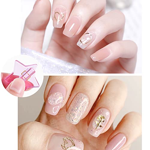 Fuaty 2 Set Embossed Nail Molds Tool, Acrylic Nail Decal Bender Heart Star Moon Nail Art Charms Shaper Equipment For Diy Nail Design Metal Frame Bend Curve Kit #TOP1