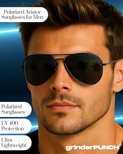 Image of grinderPUNCH Polarized Aviator Sunglasses Men Women 70s Retro Costume UV400