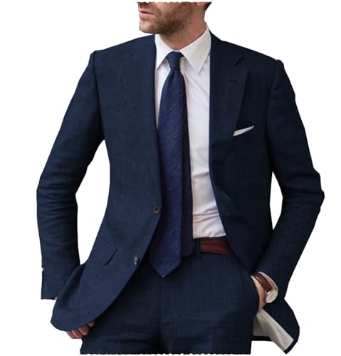 Men's Linen Suits Summer Business Casual Groomsmen Wedding Tuxedos 2 Pieces Jacket& Pants3