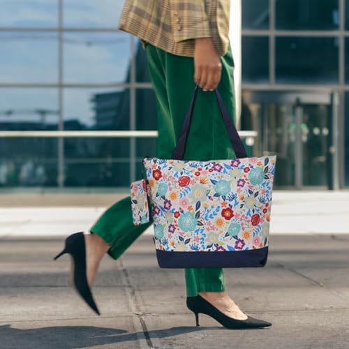 Image of NGIL Medium Top Zipper Closure Canvas Tote Bag with Attached Matching Coin Purse For Moms and Nurses