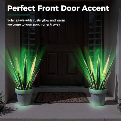 Image of KODIBO 24 inch Metal Agave Plant Outdoor Decor with Solar Light, Vintage Green