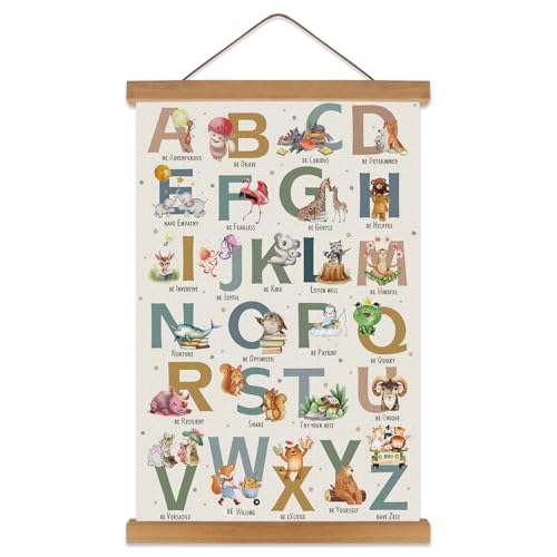 KAIRNE Alphabet Poster With Wood Magnetic Hanging Framed(35CMx56CM) Kids Growth