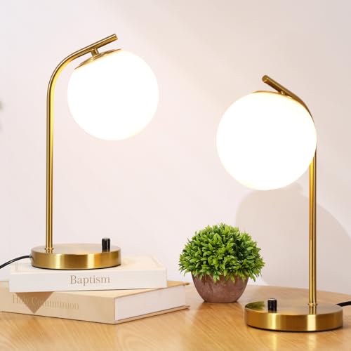 Asnwnyd Gold Globe Dimmable Table Lamp Set of 2, Nightstand