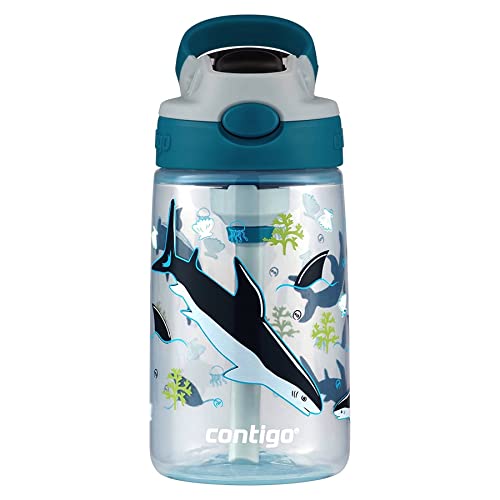 Image of Contigo Kids Straw Water Bottle with AUTOSPOUT Lid 14oz. White Sharks