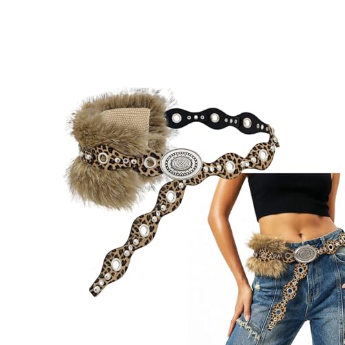 Bohend Faux Fur Leather Belt Brown Furry Belt Y2K Fuzzy Belts Accessory for Women (l (Length 59 in))