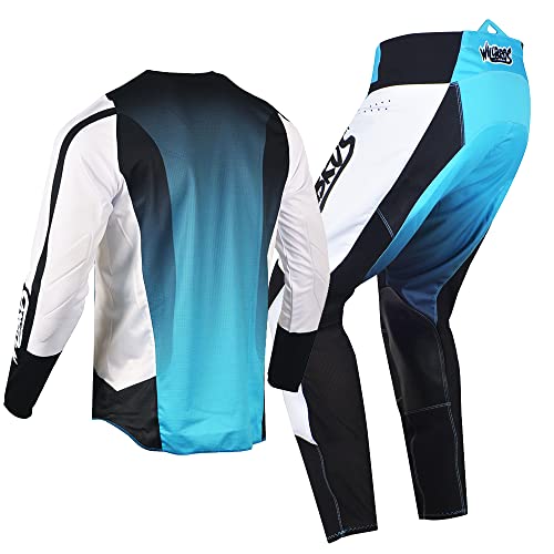 Willbros Motocross Jersey Pant Combo Men Women Motorcycle Mx Gear Set Cycling Offroad Dirt Bike Adult Riding Bmx Atv White Blue (Jersey Xxxl Pants 40) #TOP4