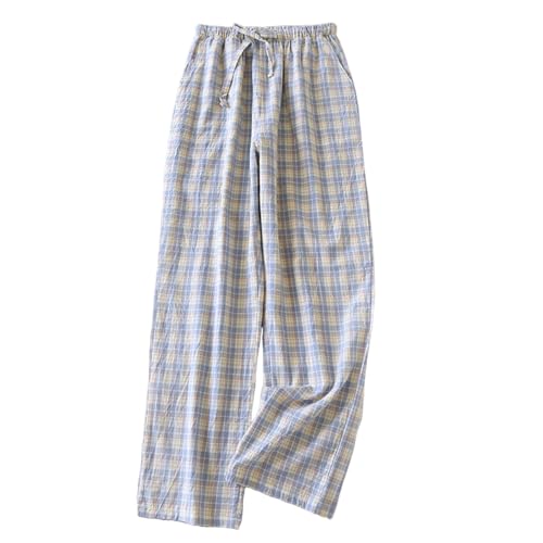 Cambkatl Mens Plaid Cotton Pajama Pants Comfy Elastic Waist Lightweight Pjs Bottoms Loose Sleepwear Lounge Pants with Pockets