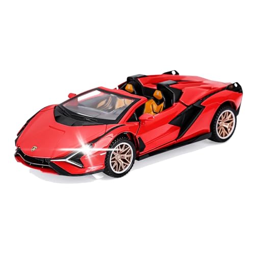 Image of 1:32 Open Lamborghinii Sian Diecast Toy Car Metal Pull Back Vehicle with Openable Doors Lights & Sound Collectible Gift Toy for Kids Boys & Girls Fun & Realistic Design (Red)