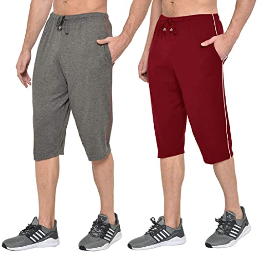 Image of Men's Regular Fit Cotton Three by Fourth, 3 /4th, Man Capri, Capris, Three Quarter, Capri for Men, Printed, Sports Running, Three Quarte, Casual Lounge Short, Nightwear Sleep Shorts, Pack of 2