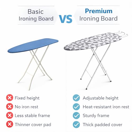 Image of JIALTO Vertical Ironing Board with 16 mm Metal Bracket, Adjustable Height Stand, Pure Cotton Cloth Cover, Foldable Iron Board for Home (Rhombus, A0-1 - 111 L X 30 W CM)