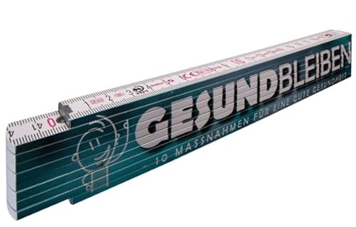 STABILA Holz-Gliedermaßstab Type 1407 SF Hygienemaßstab 2m, Stahlgelenke, PEFC zertifiziert, cm/mm-Skala, Maßstab mit wichtigen Hygienetipps