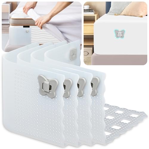 Hydream Tensor de Sábanas, 4 Piezas Ajustables Sujeta Sabanas Bajeras, Antideslizante Retenedor de Sábanas con Clips Sólidos para Todos los Colchones (Transparente)