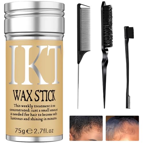 PINKE 4 Pcs Hair Wax Stick for Flyaways with Brushes Slick Back Hair Stick Wax | Lightweight Non-Greasy Hair Gel Stick for Sleek & Smooth Styles 2.7 Oz