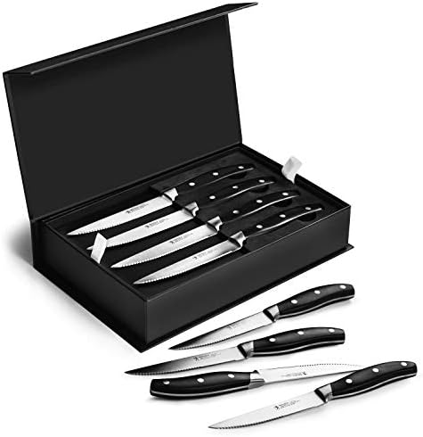 HENCKELS Forged 8Piece Black Kitchen Steak Knife Set,Premium Stainless Steel Serrated Cutlery Set with Storage Box,Classic Triple Rivet,German Engineered Informed by100+Years of Mastery,silver,regular