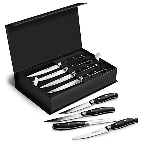 HENCKELS Forged 8Piece Black Kitchen Steak Knife Set,Premium Stainless Steel Serrated Cutlery Set with Storage Box,Classic Triple Rivet,German Engineered Informed by100+Years of Mastery,silver,regular by HENCKELS - Used condition - CA$54.64