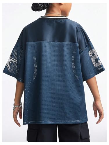 Image of Floerns Girl's Jersey Shirt Printed Oversized Short Sleeve Mesh Tee Shirts V Neck Sport Jersey Shirts