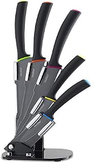 VonShef 5 Piece Knife Set - Bright Multi-Coloured Knife Block - Stainless Steel Contemporary Kitchen Knives with Ergonomic Handles - for Cutting, Slicing & Chopping