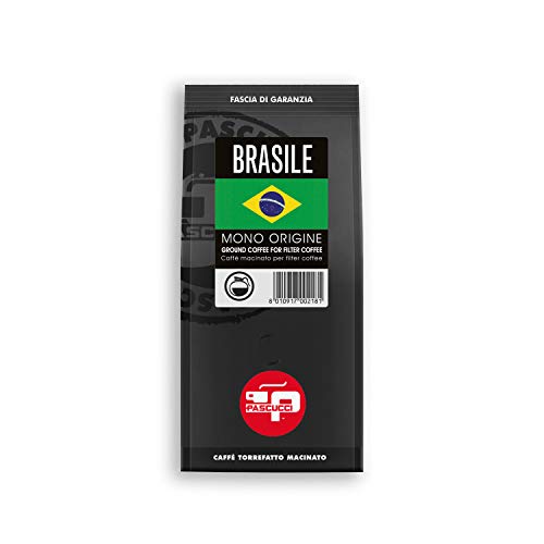 Caffè Pascucci - Caffe Monorigine Brasile Macinato Per Americano Filter Coffee French Press Caffè Filtro 250 g Salva Aroma Singola Origine (250 g, Cioccolato fondente, tostato, pane, torta di mele)