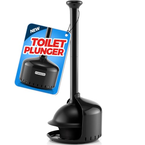 FORASTO Toilet Plunger with Holder,Plungers for Bathroom with Holder,Plunger with Cover,Bathroom Decor，Bathroom Accessories，Toilet Bowl Cleaners,Black(19inch)