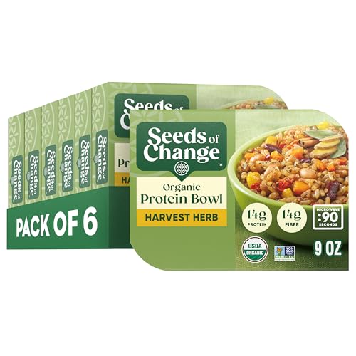 SEEDS OF CHANGE Organic High Protein Bowl Harvest Herb, Prepared Entrée, Microwave in 90 Seconds, 9 oz (Pack of 6)